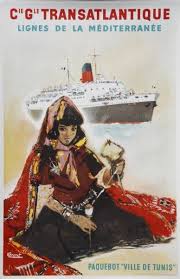 Bateau Compagnie Generale Transatlantique Paquebot Ville De Tunis 1952 Affiches De Voyage Retro Affiche Vintage Vintage Poster