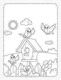Color pumpkins and pilgrims at thanksgiving, or santa and his reindeer at christmas. Printable Birds Near A Birdhouse Coloring Page Archives