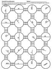 Area Circumference Of A Circle Maze Worksheet Practice With Key