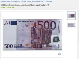 ↑ abbildungen der 44 entwürfe für die eurobanknoten (pdf; Vollig Verruckt Bei Ebay Gibt S Jetzt 500 Euro Scheine Fur 750 Euro Finanzen100