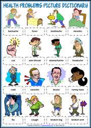 The most common illnesses are listed here by name, including information about their symptoms. Health Problems Esl Vocabulary Worksheets