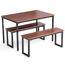 Rabinyod Bulan 3 Piece Wooden Dining Table Set With Benches Chair Kitchen Furniture Rect Wooden Dining Table Set Contemporary Dining Table Breakfast Nook Table