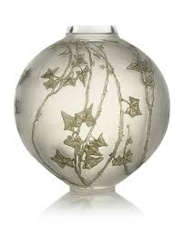 Grande Boule Lierre No 877 Clear Frosted Green And Sepia Stained Vase Engraved R Lalique Lalique Crystal Lalique Lalique Jewelry