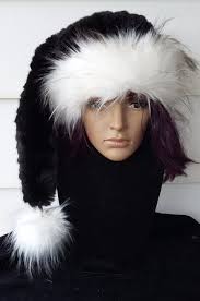 Black And White Santa Hat Limited Edition Black Stocking Style And Black Santa Hat With Black And Silver Or White And Black Trim Black Santa Hat Santa Hat Hats