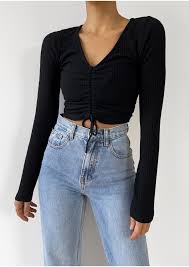 There's something for every occasion. Rib Knit Ruched Crop Jumper In Black Outfitbook