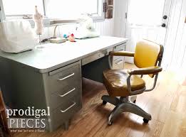 Really a good computer desk, writing desk, or display table. Vintage Industrial Office Chair Reupholstered Prodigal Pieces