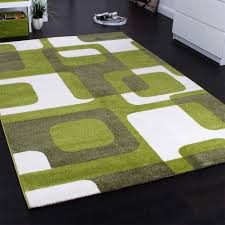 Online oder im einrichtungshaus kaufen. Designer Teppich Trendiger Retro Teppich Kurzflor Webteppich In Grun Grau Creme Ebay