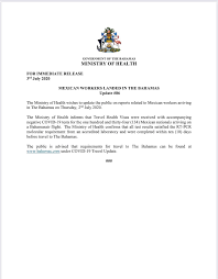 Several families have expressed concerns that their kids' visas are not being. The Ministry Of Health And Wellness Bahamas Travel Health Visas Were Received With Accompanying Negative Covid 19 Tests For Baker S Bay Workers Facebook