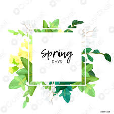 Quadro rettangolare con bordo verde, raffigurante 3 simpatici cuoricini che salgo su nel cielo rosa. Design Floreale Primaverile Con Fiori Bianchi E Gialli Foglie Verdi Vettore Stock Crushpixel
