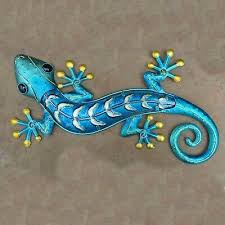 Large Blue Gold Gecko Metal Wall Art Glass Body Lizard Wall Decor 18 Gecko Wall Art Metal Gecko Wall Art Wall Sculpture Art