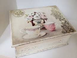 Tea Box Vintage Box Cream Tea Box Tea Time Box Tea Storage Tea Bag Organizer Decoupage Box Tea Box Vintage Box