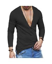 V Neck Buttons Design Long Sleeve T Shirt Black 3129055213 Size S Slim Fit Mens Shirts Casual Shirts Slim Fit Men