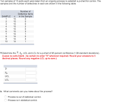 Solved Ten Samples Of 15 Parts Each Were Taken From An On