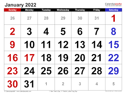 January 2022 Calendar Templates For Word Excel And Pdf
