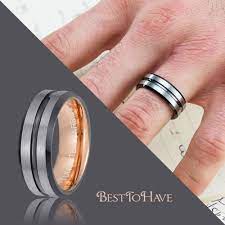 Get deals with coupon and discount code! Mens Tungsten Carbide Black Grey Wedding Ring