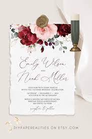 Emily Burgundy And Blush Wedding Invitation Template Etsy Printable Wedding Invitations Wedding Invitations Blush Wedding Invitations