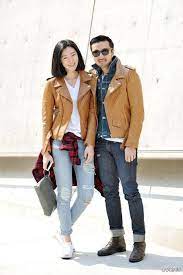 Korean Couple Outfits Brown Leather Jacket Couple Outfits Korean Couple Outfits Beige Leather Jacket