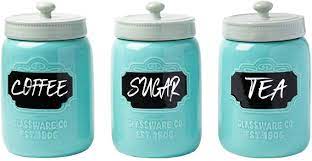 Get it by saturday, december 5. Amazon Com Mason Jar Ceramic Canister Set For Kitchen Set Of 3 Decorative Storage Containers With Air Tight Lids For Coffee Sugar More Aqua Blue Storage W Reusable Writable Surface 12 85oz Canister