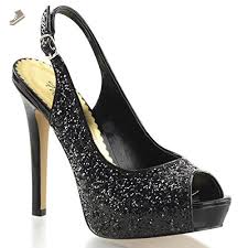 Women Sparkling Black Glitter 4 75 Inch Slingback Heels Embellished Dress Shoes Size 9 Summitfashions Pumps For Women Black Glitter Shoes Heels Sequin Shoes