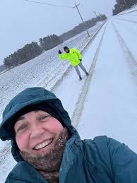 Running in the snow with grandma's marathon group