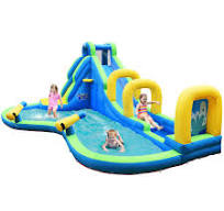 BOUNTECH Inflatable Water Slide, Adventure Surfing Slide Kids Water Park Jump Castle with Climbing Wall, Long Slide, Dual Cannons, Backyard Party ...