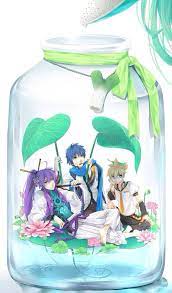 Vocaloid Boys In A Bottle Uh Oh I Think Miku Is Going To Water Them O Anime Vocaloid Characters Vocaloid Kaito