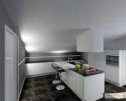 Cucina Moderna Bianca Piano Di Lavoro Nero Barra Led Orizzontale E Verticale Incassata Nel Muro Cucina Moderna Moderno Cucine