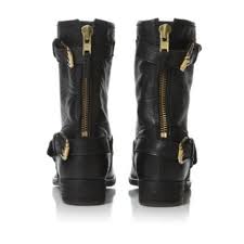 Black And Gold Motorcycle Boots Dune Ladies Black Gold Buckle Trim Leather Biker Boot Dune Shoes Online Leather Biker Boots Biker Boots Boots