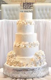 Five Tier Elegant Ivory Wedding Cake With White Roses And Crystal Monogram Toppers Jpg Ivory Wedding Cake Beautiful Wedding Cakes Wedding Cake Toppers