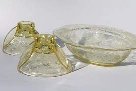 Vintage Hazel Atlas Yellow Depression Glass Florentine Poppy Oval Bowl Candle Holders Pair It is one of the collectables that are most sought after because of its scarcity. laurel leaf farm