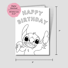 Carte danniversaire à colorier imprimable Lilo et Stitch. Coloriage voeux  danniversaire avec Stitch. Carte de joyeux anniversaire à colorier  imprimable pour les enfants. - Etsy Canada