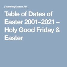 Table Of Dates Of Easter 2001 2021 Holy Good Friday Easter A Moveable Feast Good Friday Good Friday Date