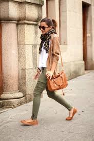 Green Pants Tan Cardigan Scarf Fashion College Girl Outfits Olive Green Pants