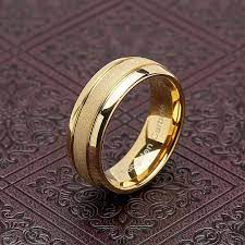100s Jewelry Engraved Personalized Tungsten Rings For Men Women Gold Wedding Band Sandblasted Finish Dome Edge Sizes 6 16 Mens Wedding Rings Gold Rings For Men Mens Gold Rings