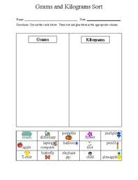 Grams And Kilograms Sort Worksheets Teaching Resources Tpt