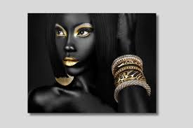 African Woman Canvas Art: Black and Gold Fashion Print