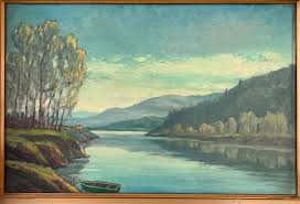 Original 1941 Oil Painting of Sauvie Island Oregon Clyde Leon Keller Fine  Art Landscape Scenery (1872-1962) Signed Dated Impressionist Art