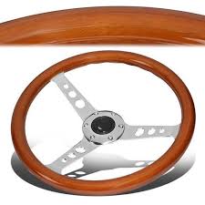 14 Classic Style Wood Grain Steering Wheel Stainless Steel Spokes Classic Style Wood Grain Steering Wheel