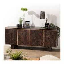 Variation de couleur naturelle du grain du bois. Buffet De Style Ethnique 4 Portes 177x45 Cm En Bois De Manguier Delhi