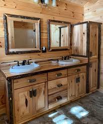 Full overlay, raised panel (full engineered door) box construction: Real Hickory Rustic Bathroom Vanity 24 42