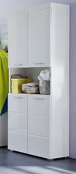 Badschrank 60 cm breit bei lionshome: Hochschrank Hochglanz Weiss Badezimmer Bad Schrank 4 Turig 80 Cm Badmobel Amanda Ebay