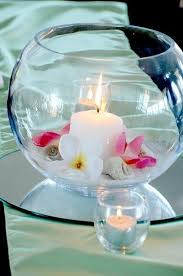 Candle Centerpiece In Fish Bowl Candle Centerpieces Candle Centerpieces Elegant Elegant Candles