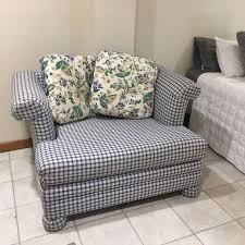 Soft color floral pattern sofa. Best Blue White Couch Lg Chair Floral Plaid Reversible Pillows For Sale In New Braunfels Texas For 2021