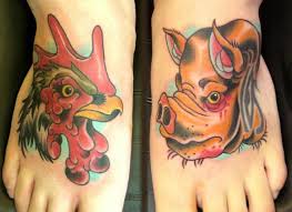 Two pigs parent and child cartoon. Cartoon Pig And Rooster Tattoo On Foot Tattooimages Biz