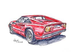 Ferrari 308 Gtb Sports Car Ink Drawing And Watercolor Drawing By Frank Ramspott ***buy 2 or more and get 15% off at checkout use code: ferrari 308 gtb sports car ink drawing and watercolor by frank ramspott