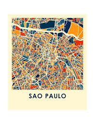 Sao Paulo Print Map Full Color Map Poster Mapa De Sao Paulo Mapas Ilustrados Carimbos De Passaporte