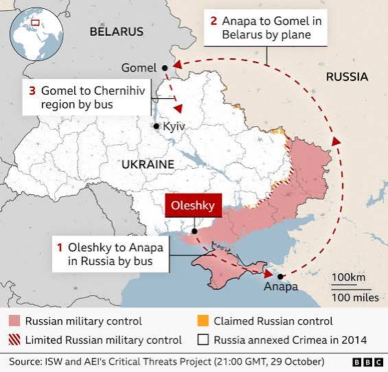 Oleshky residents leave Russian-occupied city as evacuation corridor opens - BBC News