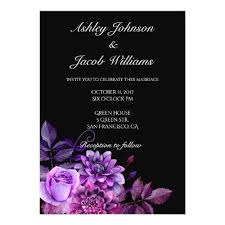 Black Wedding Invitation Purple Flowers Invite Zazzle Com Black Wedding Invitations Purple Wedding Flowers Purple Wedding Theme