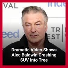 Dramatic video footage shows the exact moment Alec Baldwin crashed an SUV  into a tree.