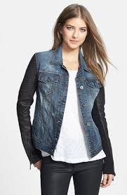 Bcbgmaxazria Nikki Faux Leather Sleeve Denim Jacket Nordstrom Leather Sleeve Jackets For Women Leather Denim